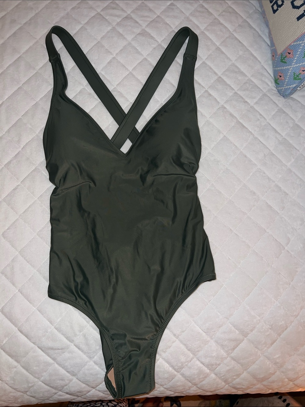J. Crew Olive Green One-Piece Swimsuit with Nude Lining